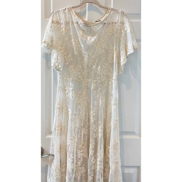 Unique Vintage 1940s Ivory Cotton Lace Boho Flutter Sleeve Keyhole Back Sz XL - Picture 4 of 7